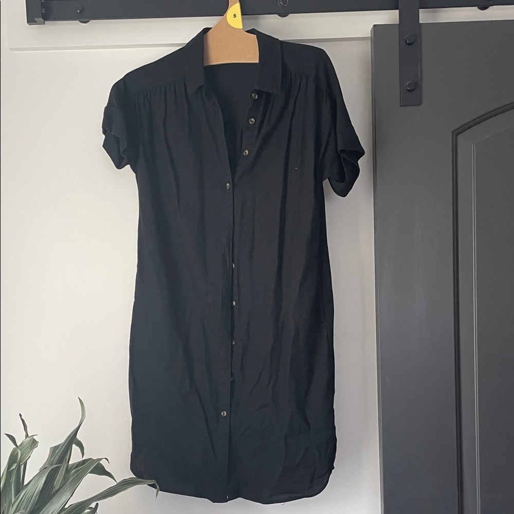 Black Linen Blend Button-Front Shirt Dress - Never Worn!